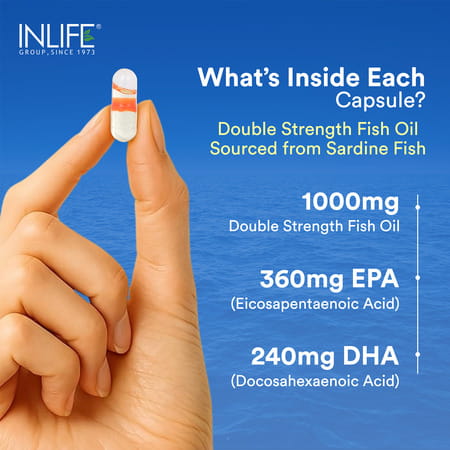 Inlife Fish Oil Double Strength Omega3 Epa 360mg Dha 240mg Men Women 1000mg-60liquid Filled Capsule