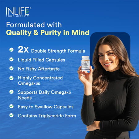 Inlife Fish Oil Double Strength Omega3 Epa 360mg Dha 240mg Men Women 1000mg-60liquid Filled Capsule