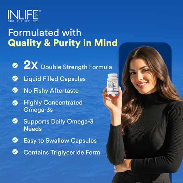 Inlife Fish Oil Double Strength Omega3 Epa 360Mg Dha 240Mg Men Women 1000Mg-60Liquid Filled Capsule