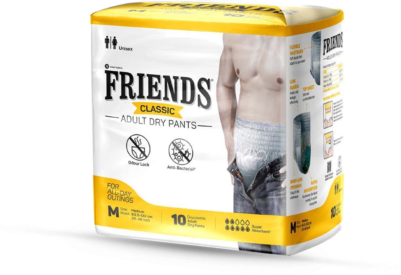 Friends Classic Adult Dry Pants 4x Absorption M Size (63.5-122cm) 25-48 Inch 10 Adult Diapers