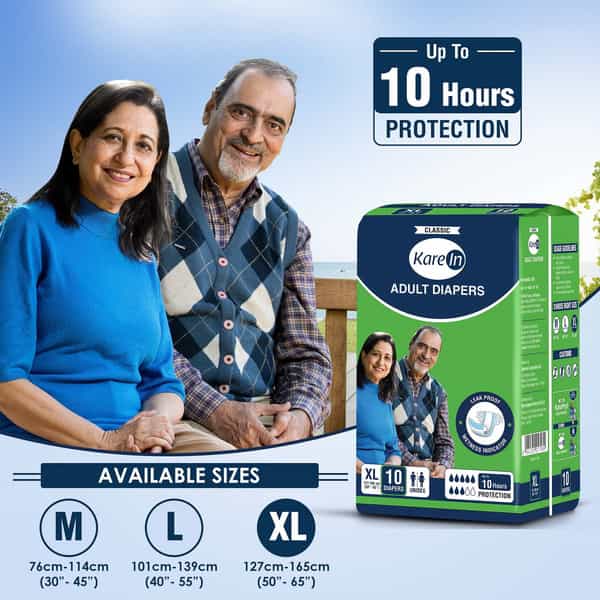 Kare In Classic Adult Diapers Extra Large Waist Size 127-165 Cm(50"-65") Tape Style 10 Count