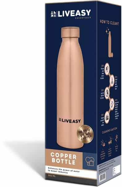 Liveasy Essentials Copper Bottle - Ayurvedic Health Benefits - Leak Proof Cap - 950Ml
