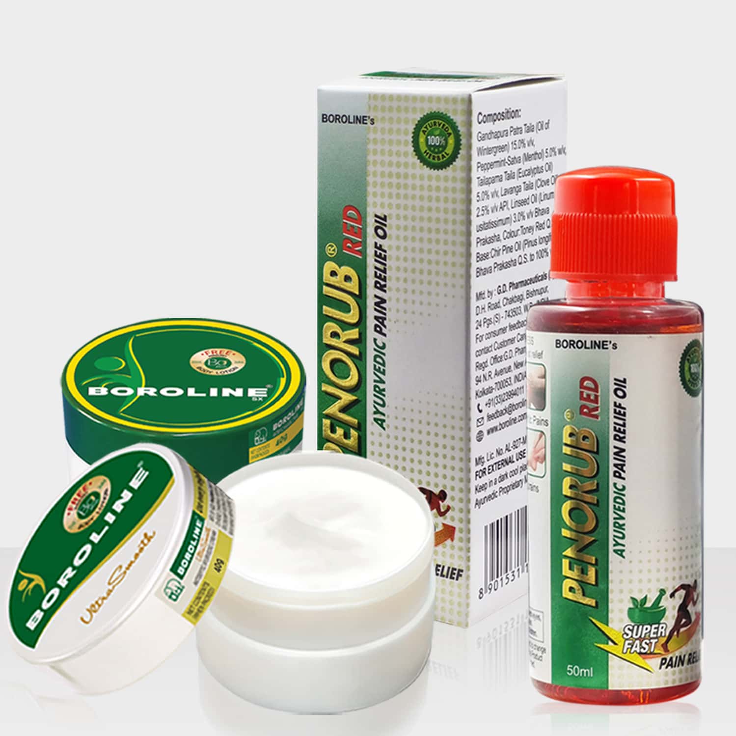 Boroline Penorub Pain Relief Oil 50 Mlx 2+ultrasmooth Cream 40 Gm+antiseptic Cream 40 Gm(pack Of 4)