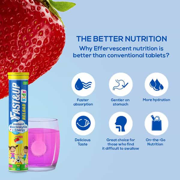 Fast&Up Reload Kids Essential Electrolytes-Instant Energy&Hydration-Wonder Berry Flavour(25 Tablets)