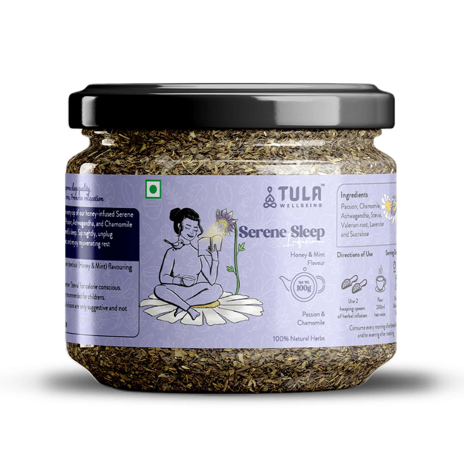 Tula Wellbeing Serene Sleep Infusion Herbal Tea | 100% Natural | Honey & Mint | 100g | 50 Servings