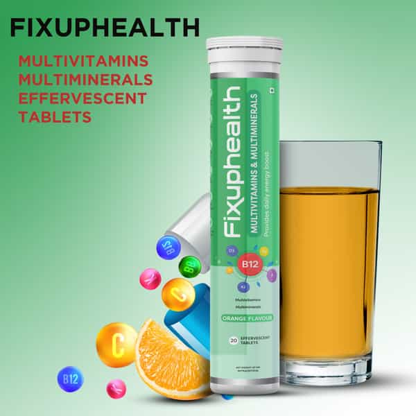 Fixuphealth Multivitamins & Multiminerals Effervescent Tablets Orange Flavour (Pack Of 1) 20 Tablets