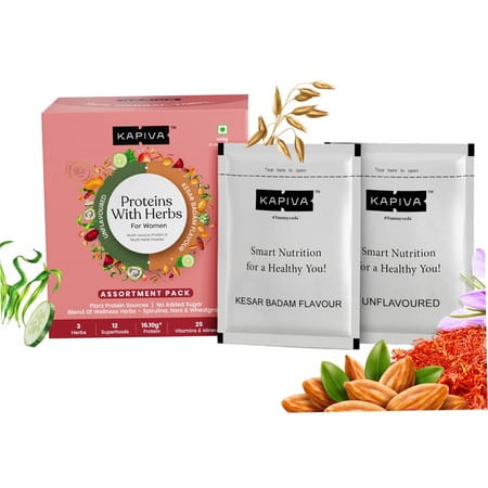 Kapiva Protein - Assortment Pack|Plant-Based Protein For Womens Health 420g 12 Servings | 2 Flavours