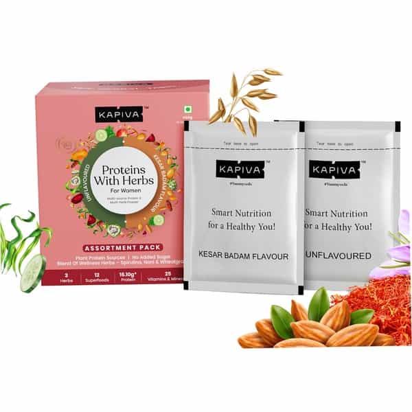 Kapiva Protein - Assortment Pack|Plant-Based Protein For Womens Health 420G 12 Servings | 2 Flavours
