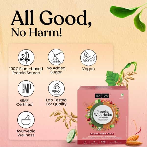 Kapiva Protein - Assortment Pack|Plant-Based Protein For Womens Health 420G 12 Servings | 2 Flavours