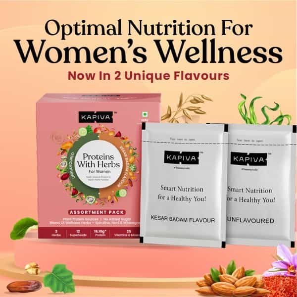 Kapiva Protein - Assortment Pack|Plant-Based Protein For Womens Health 420G 12 Servings | 2 Flavours