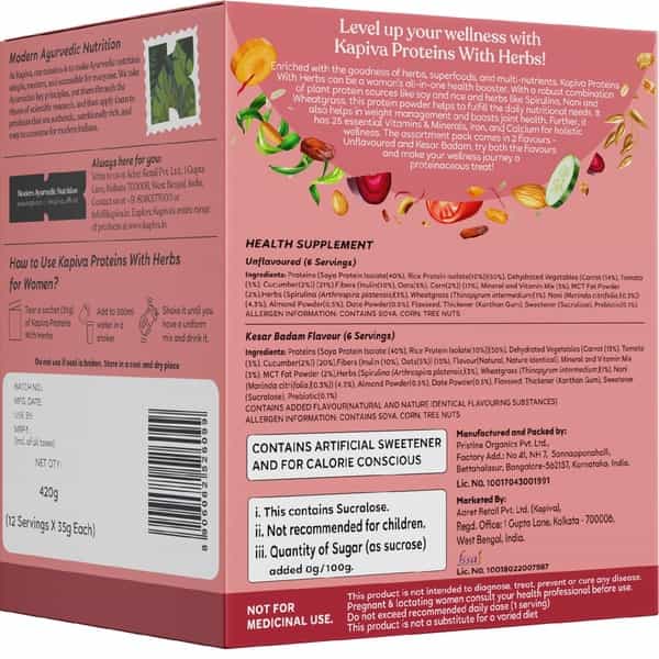 Kapiva Protein - Assortment Pack|Plant-Based Protein For Womens Health 420G 12 Servings | 2 Flavours