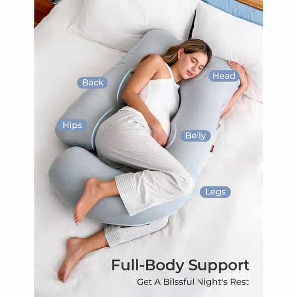 Momcozy Maternity Accessory G Shaped Cooling Fabric Pregnancy Pillow - Grey