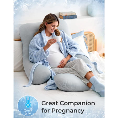 Momcozy Maternity Accessory G Shaped Cooling Fabric Pregnancy Pillow - Grey