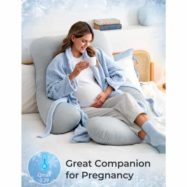 Momcozy Maternity Accessory G Shaped Cooling Fabric Pregnancy Pillow - Grey