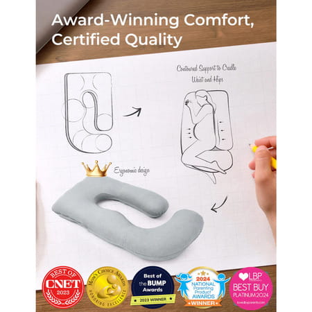 Momcozy Maternity Accessory G Shaped Cooling Fabric Pregnancy Pillow - Grey