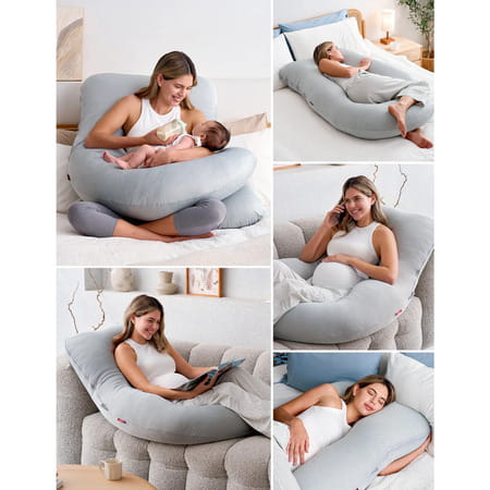 Momcozy Maternity Accessory G Shaped Cooling Fabric Pregnancy Pillow - Grey