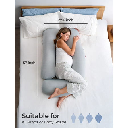 Momcozy Maternity Accessory G Shaped Cooling Fabric Pregnancy Pillow - Grey