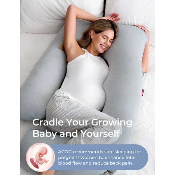 Momcozy Maternity Accessory G Shaped Cooling Fabric Pregnancy Pillow - Grey