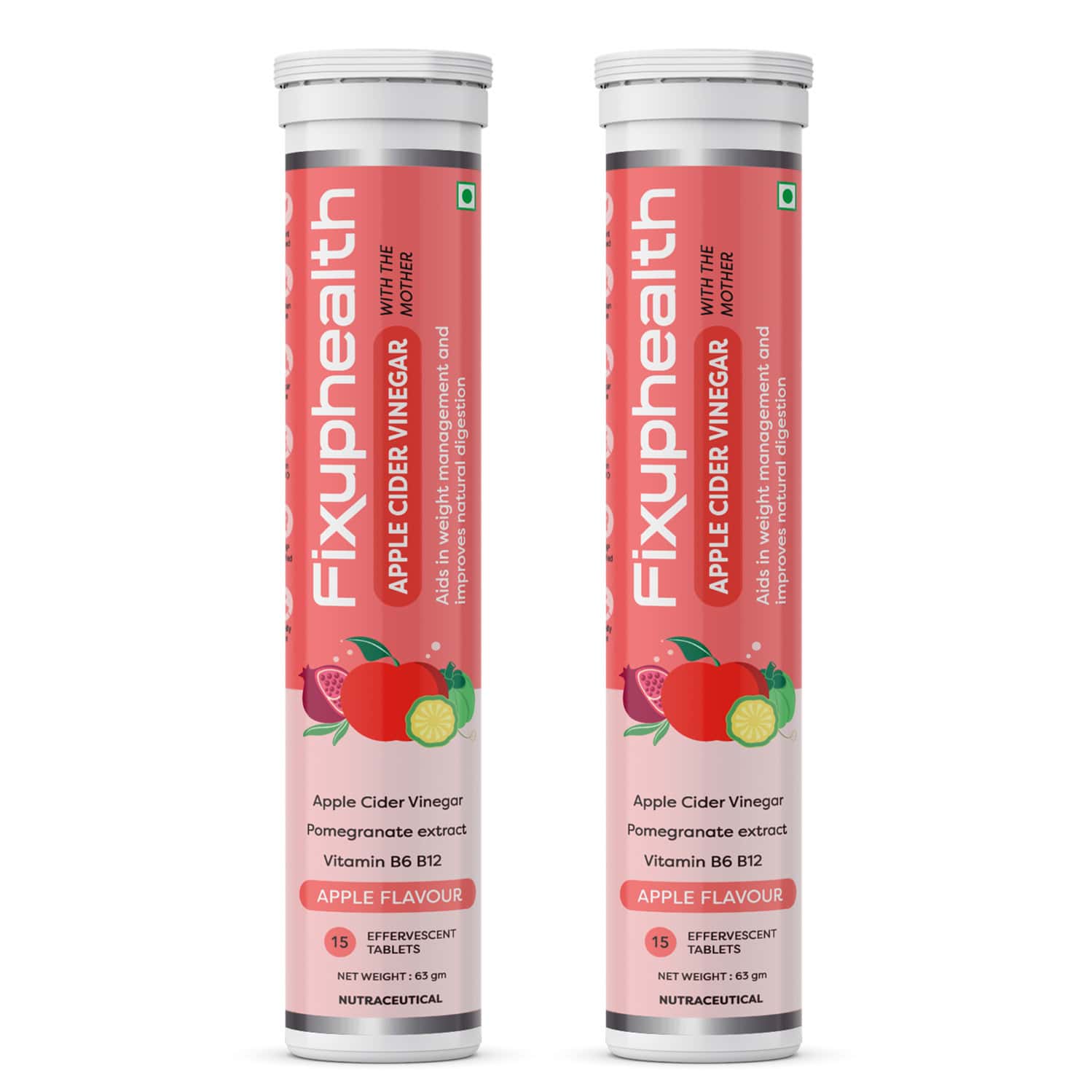 Fixuphealth Apple Cider Vinegar With The Mother Vitamin B6 B12 Effervescent Tablets Pack Of 2