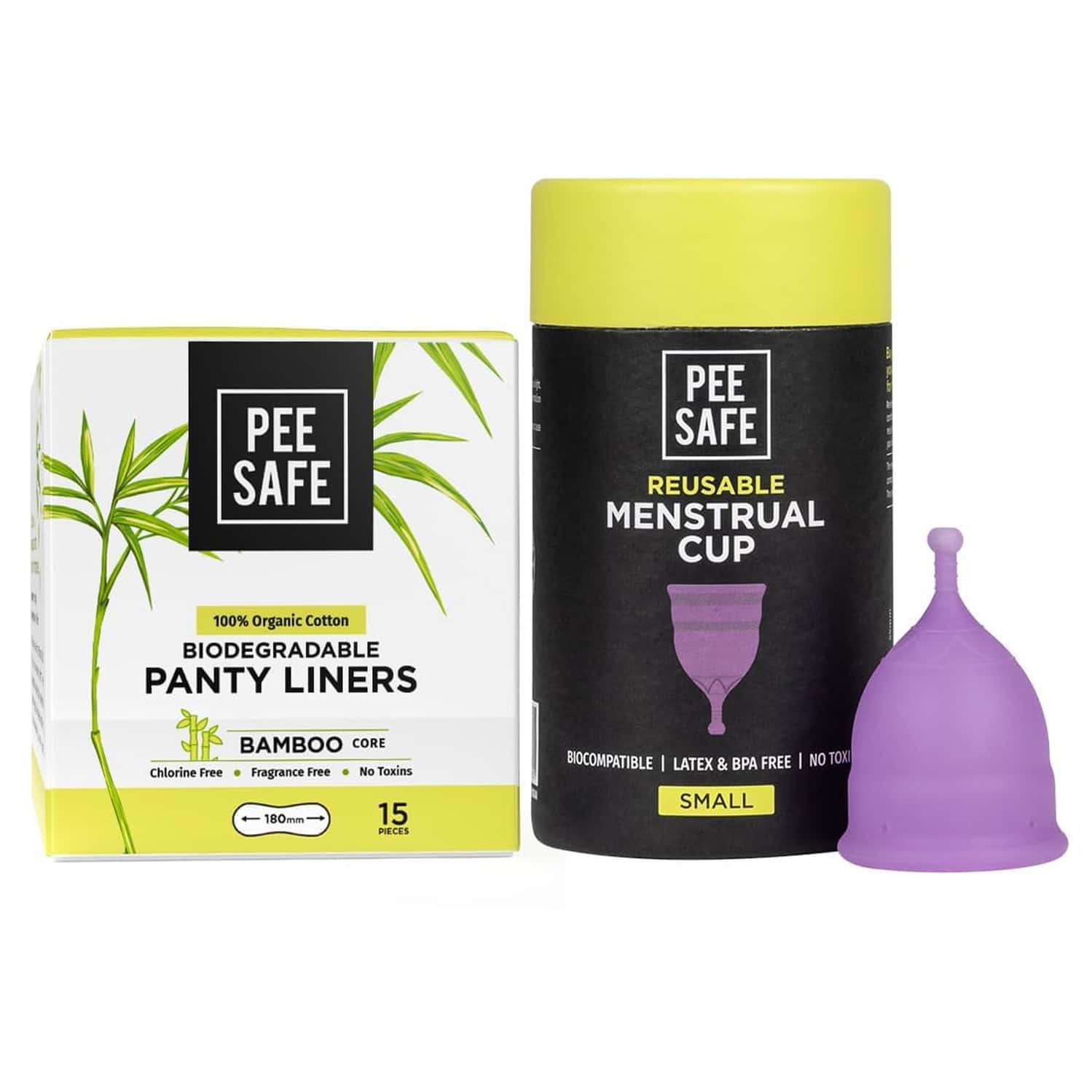 Pee Safe Menstrual Cup (Extra Small) & Bio Panty Liners Combo For Women
