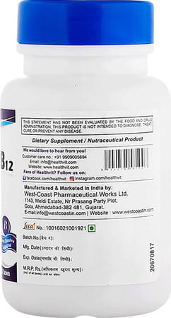 Healthvit Vitamin B12 Methylcobalmin 3000 Mcg - 60 Tablets
