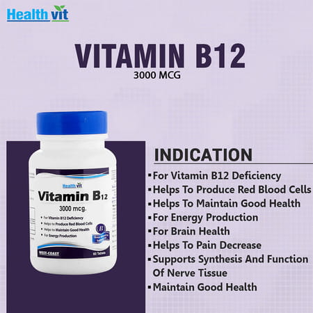 Healthvit Vitamin B12 Methylcobalmin 3000 Mcg - 60 Tablets