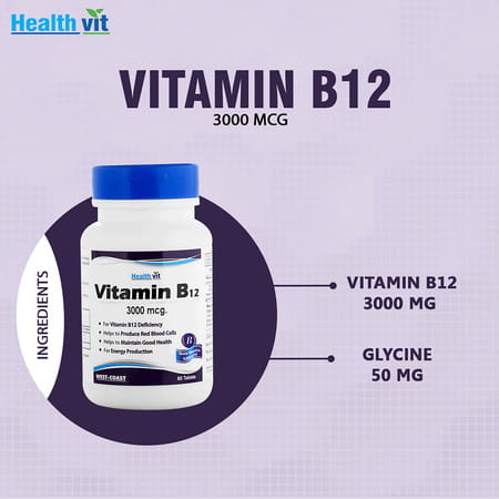 Healthvit Vitamin B12 Methylcobalmin 3000 Mcg - 60 Tablets
