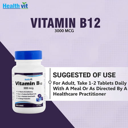 Healthvit Vitamin B12 Methylcobalmin 3000 Mcg - 60 Tablets