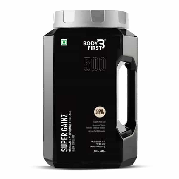 Bodyfirst Super Gainz - Mass Gainer With Minerals & Vitamins | Cookies & Cream | 3 Kg