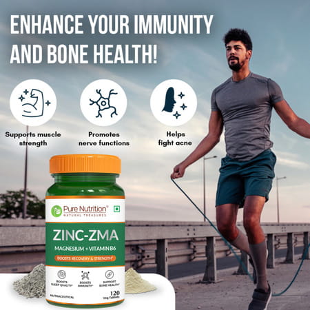 Pure Nutrition Zinc Zma 800mg | Zinc Magnesium Aspartate + Vitamin B6 | Men & Women 120 Veg Tablets
