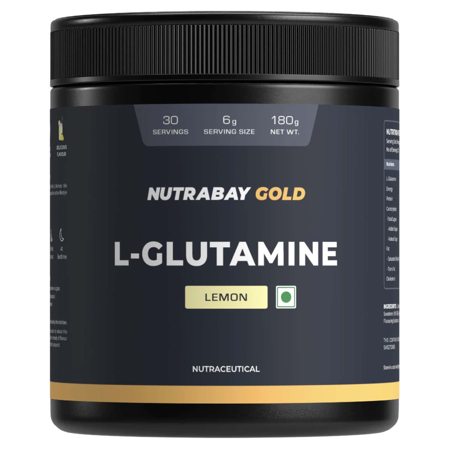 Nutrabay Gold L-glutamine Supplement Powder - 180g | Lemon Flavor | Post Workout Amino Acid