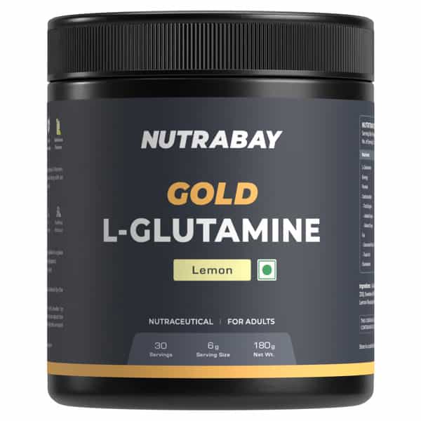 Nutrabay Gold L-Glutamine Supplement Powder - 180G | Lemon Flavor | Post Workout Amino Acid