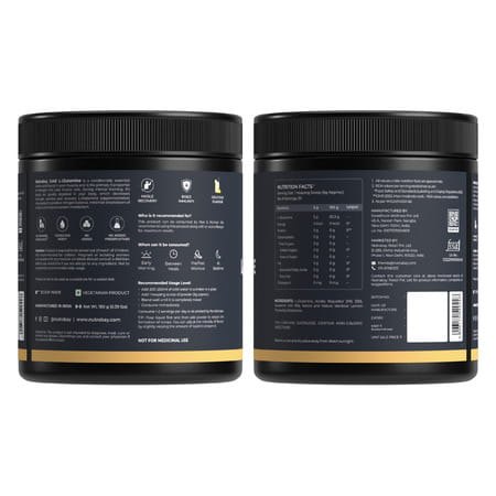 Nutrabay Gold L-Glutamine Supplement Powder - 180g | Lemon Flavor | Post Workout Amino Acid