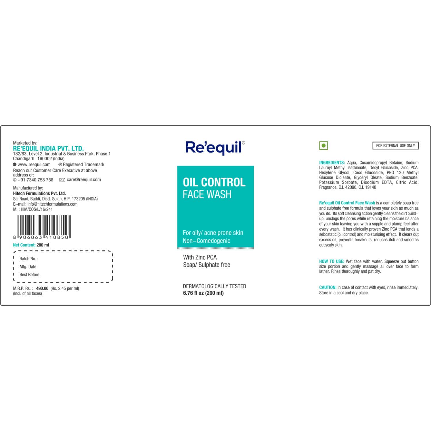 Buy RE'EQUIL OIL CONTROL & ANTIACNE FACE WASH 200ML Online & Get Upto