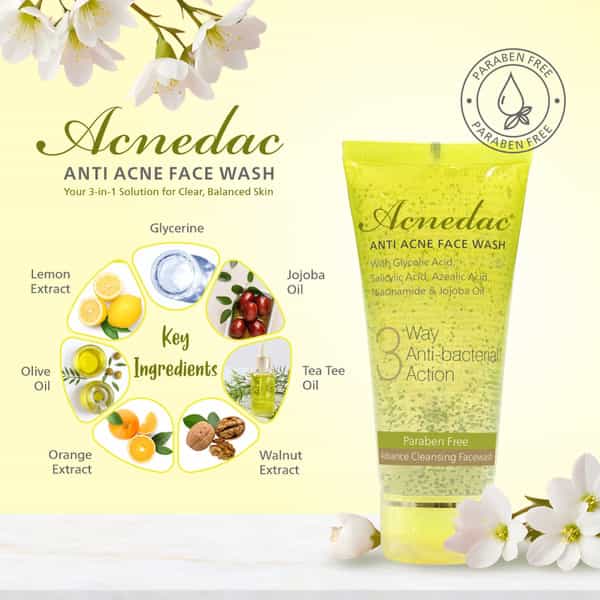 Acnedac Anti Acne Face Wash 3-Way Action Cleanser With Glycolic Acid | Normal To Oily Skin 100 Ml