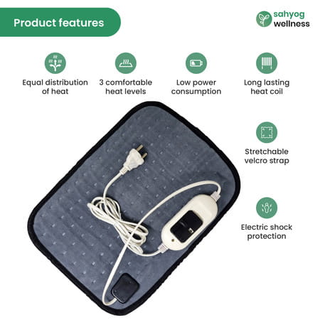 Sahyog Wellness Velvet Orthopaedic Pain Reliever Electric Heating Pad Regular Size (Grey)