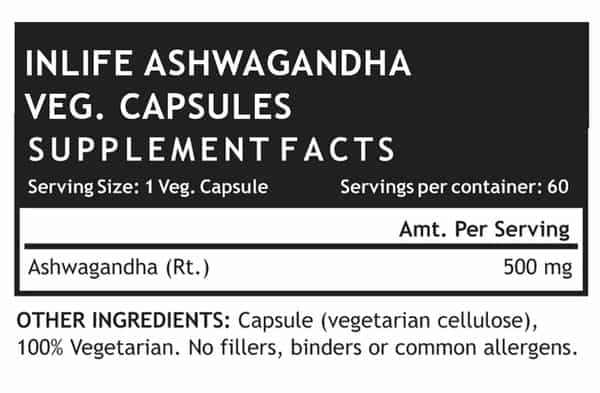 Inlife Ashwagandha Extract Supplement Immunity Boosters & General Wellness 500Mg-60 Veg Capsules
