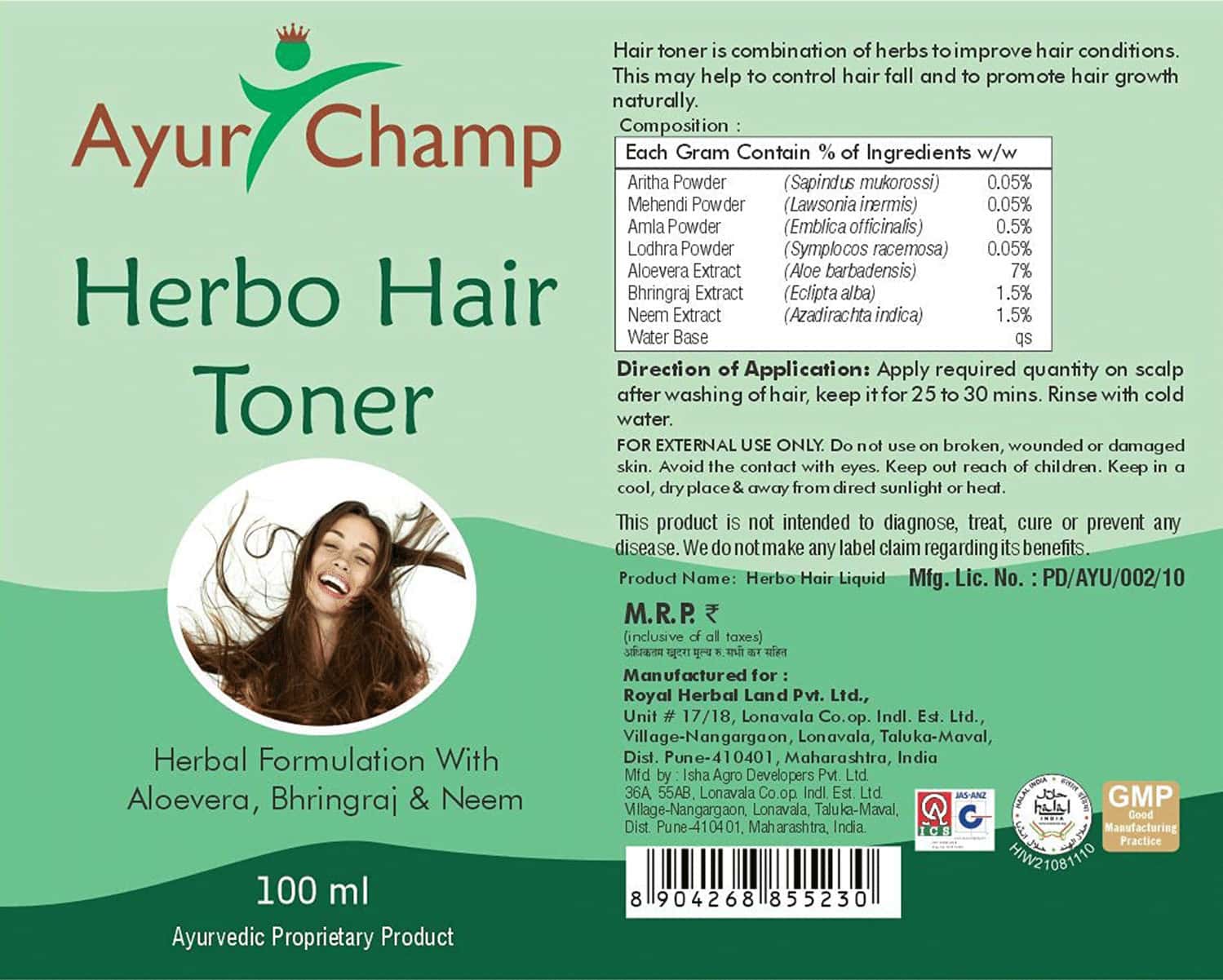 Buy AYUR CHAMP HERBO HAIR TONER 100ML PACK OF 4 Online & Get Upto 60