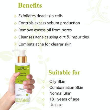 Derma First Anti-Acne | With Salicylic Acid For Acne Treatment | Controls Excess Oil & Sebum - 100ml