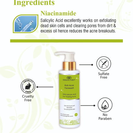 Derma First Anti-Acne | With Salicylic Acid For Acne Treatment | Controls Excess Oil & Sebum - 100ml
