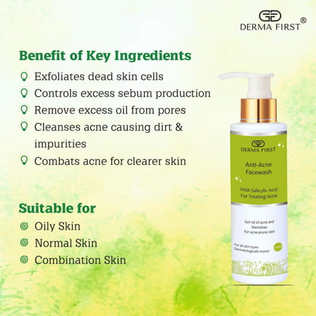 Derma First Anti-Acne | With Salicylic Acid For Acne Treatment | Controls Excess Oil & Sebum - 100ml