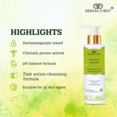 Derma First Anti-Acne | With Salicylic Acid For Acne Treatment | Controls Excess Oil & Sebum - 100ml