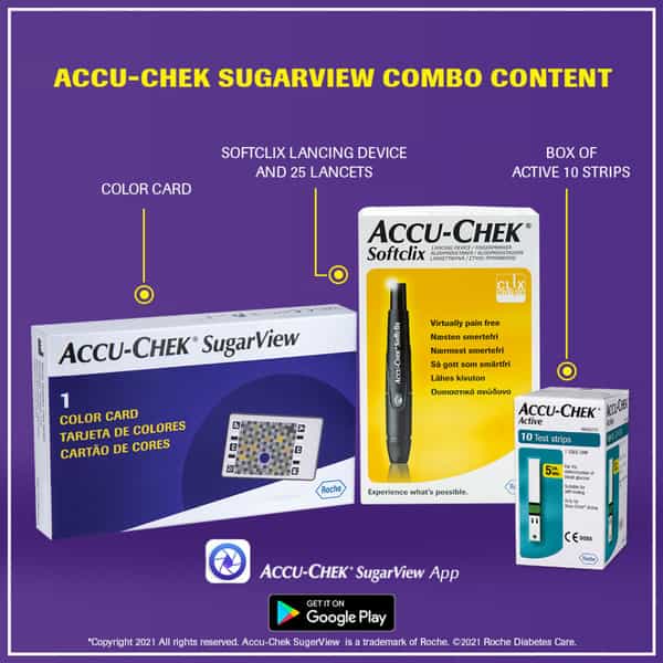 Accu-Chek Sugarview Mobile Glucose Monitoring Combo ( Color Card Lancing Device Lancets Strips)