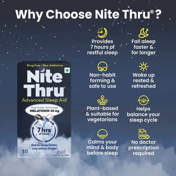 Nite Thru Advanced Melatonin Health Supplement 10Mg 30 Veg Capsules