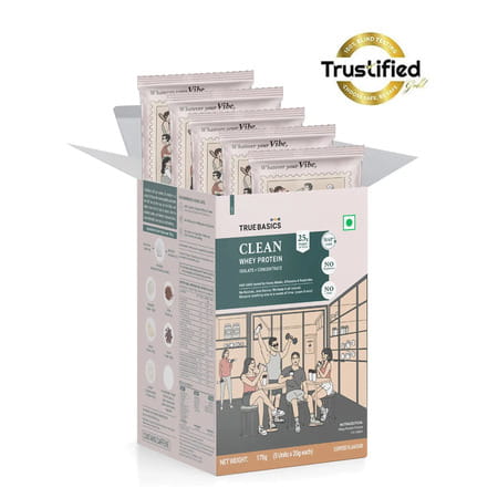 Truebasics Clean Whey Protein Powder Isolate & Concentrate Blend (Coffee | 35Gx5) | 25G Protein