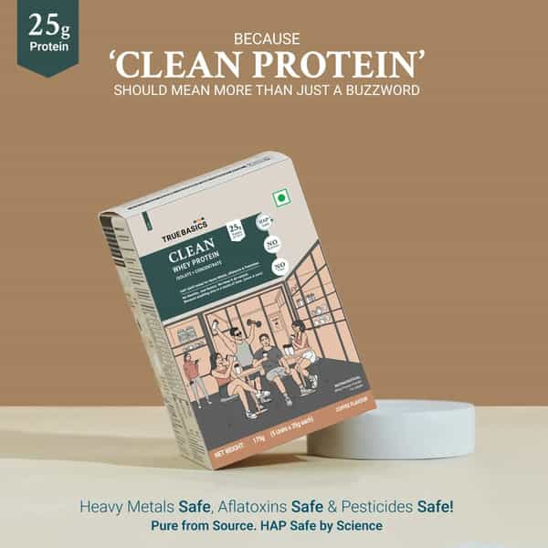 Truebasics Clean Whey Protein Powder Isolate & Concentrate Blend (Coffee | 35Gx5) | 25G Protein