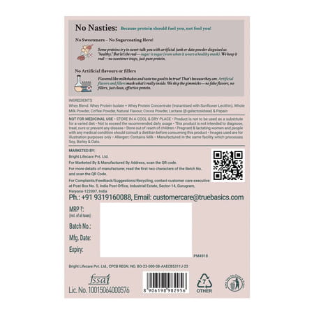Truebasics Clean Whey Protein Powder Isolate & Concentrate Blend (Coffee | 35Gx5) | 25G Protein