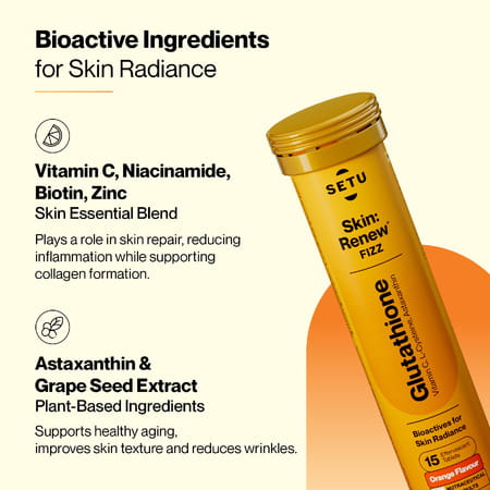 Setu Skin Renew Glutathione Tablets (30 Effervescent Tablets | Orange) With Sipper (750ml) | Combo