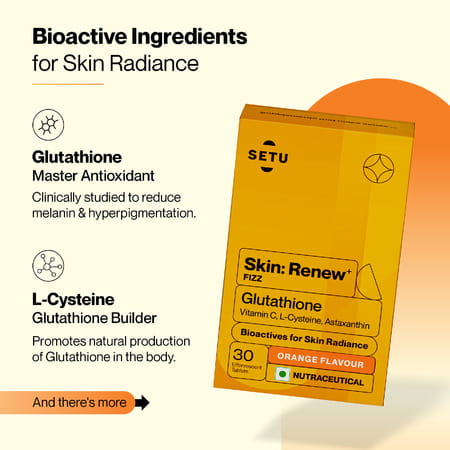 Setu Skin Renew Glutathione Tablets (30 Effervescent Tablets | Orange) With Sipper (750ml) | Combo