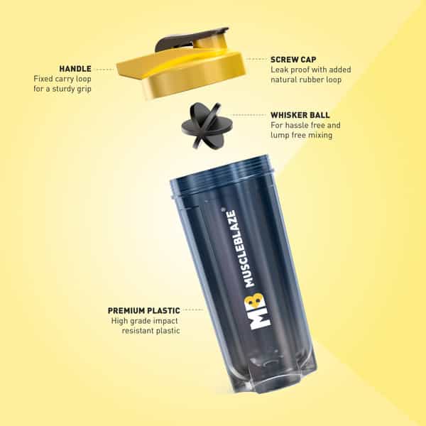 Muscleblaze Zidd Pro 1.0 Shaker Bottle, 100% Leakproof, Bpa-Free Sipper Bottle, Yellow & Black|750Ml